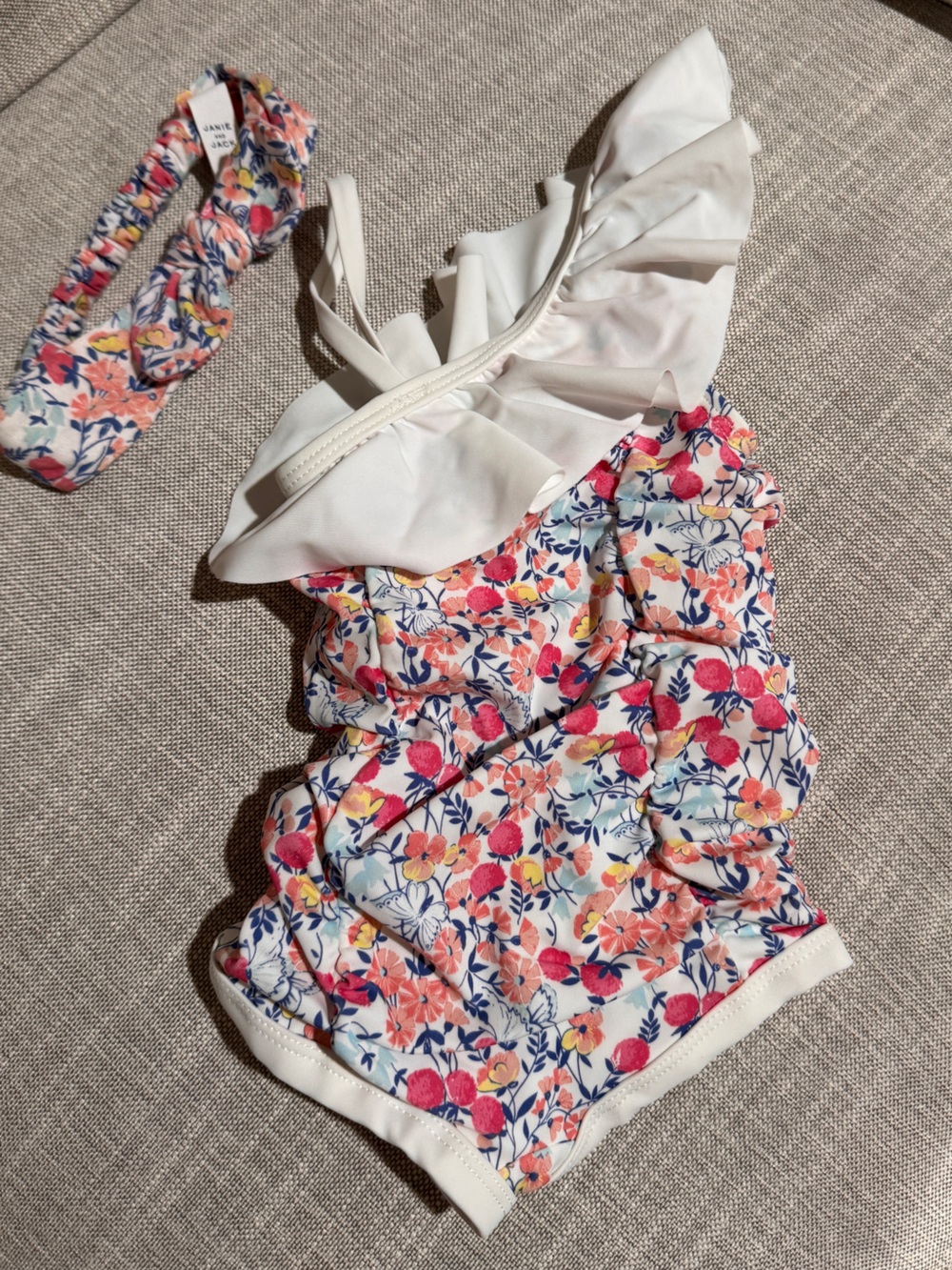 Janie and Jack White Infant Floral-Trim Swimsuit